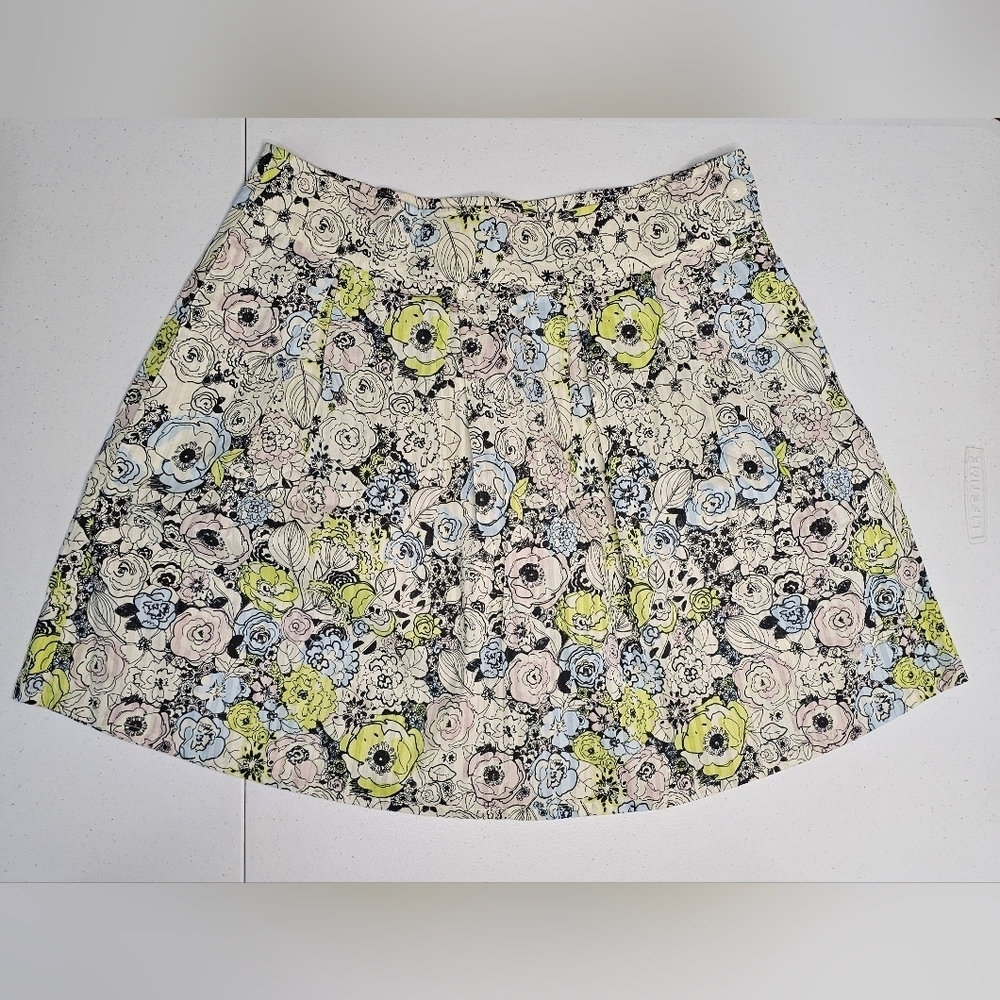 Floral Skater Skirt 100% Cotton Cream and Pastel Hues Mini